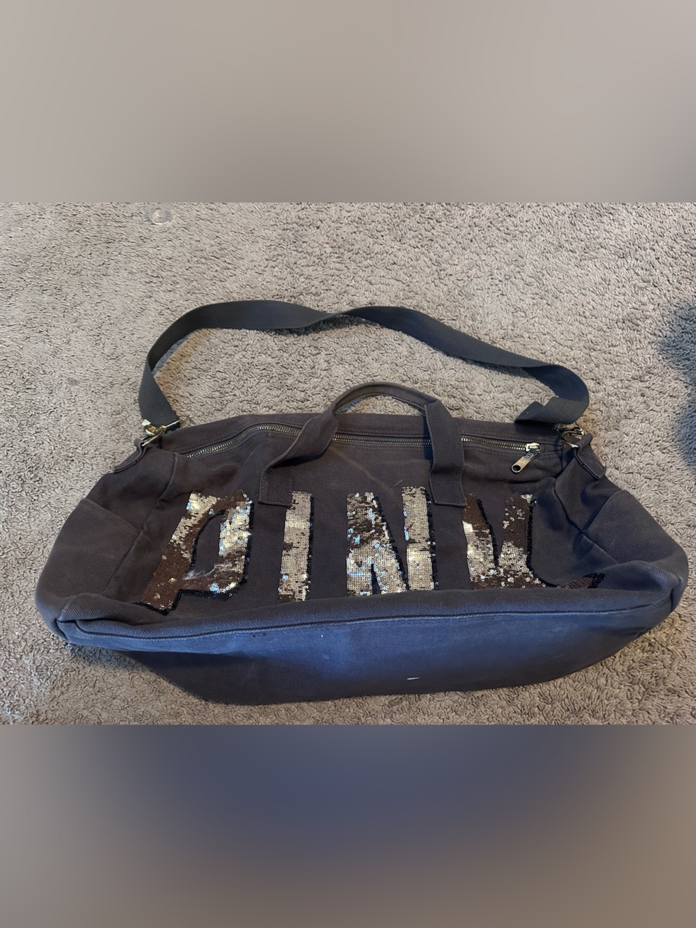 Vintage Y2K PINK Victoria's Secret Canvas Sequin Duffle Bag Weekender